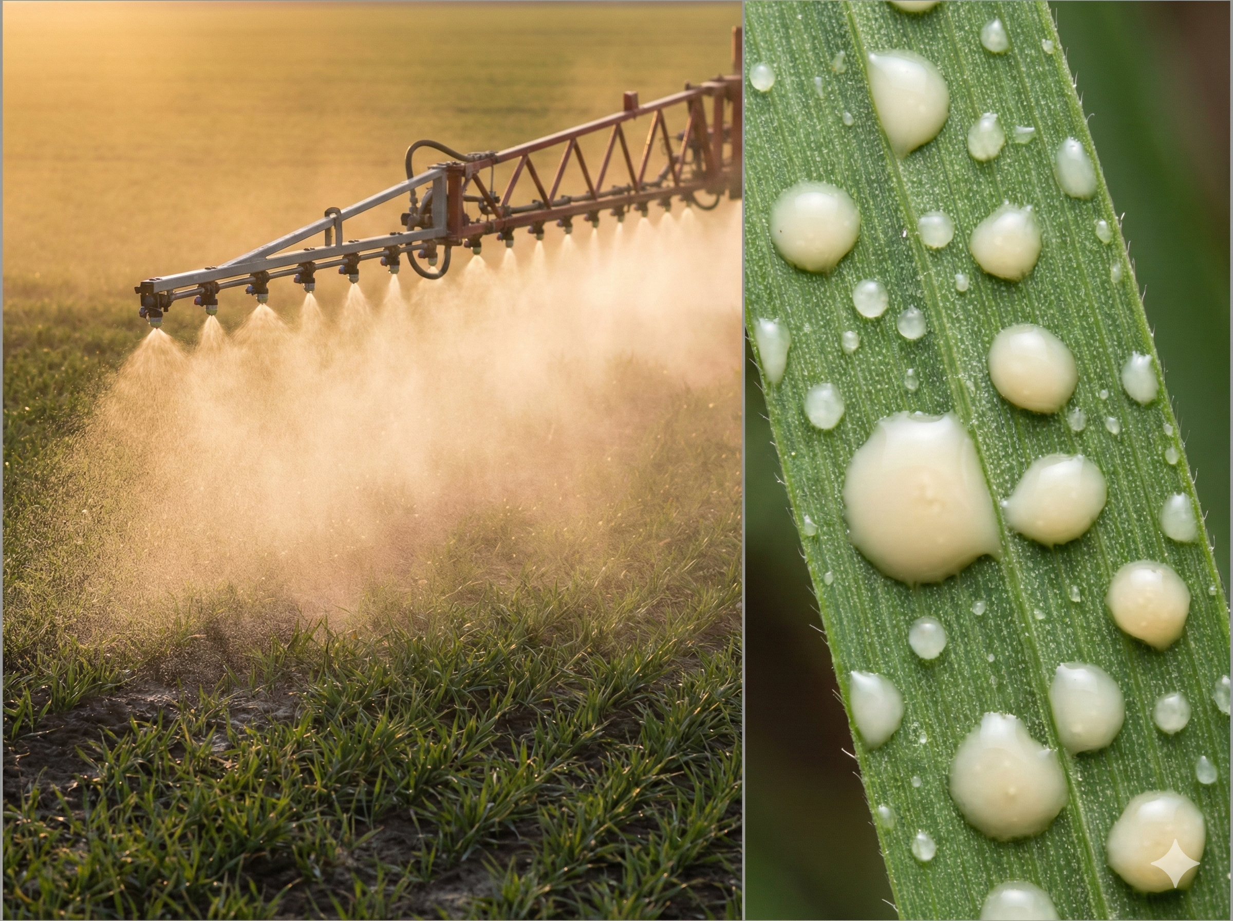 Sűrű szuszpenziós lombtrágya koncentrátum megtapadása a gabona levelén